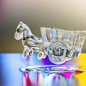 Pressed Glass Clear Donkey & Cart Vintage 80's